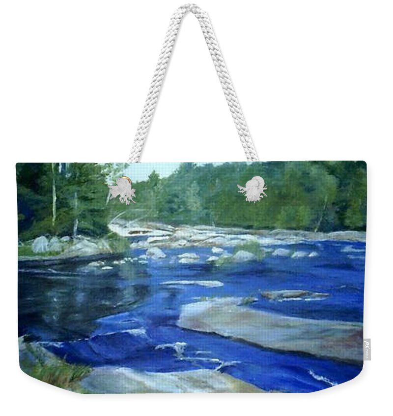 Moose River Weekender Tote Bag featuring the painting Moose River Lyons Falls by Sheila Mashaw