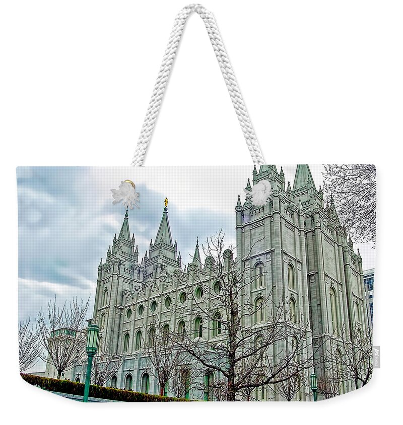 Mormon Temple Weekender Tote Bag featuring the photograph Mormon Temple in Early Spring by Gary Holmes