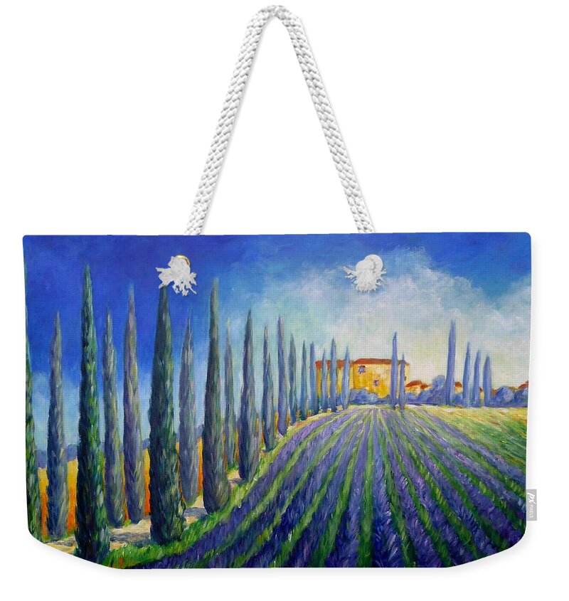 Tuscany Weekender Tote Bag featuring the painting Lavender field by Cristina Stefan