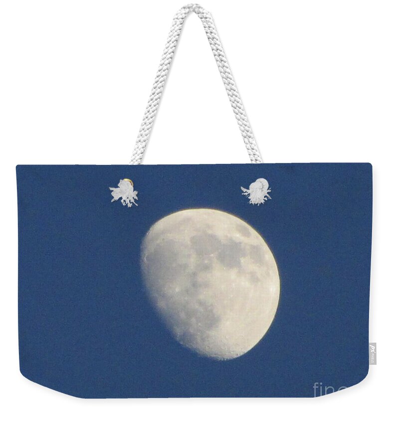 Moon Weekender Tote Bag featuring the photograph Morning Man In The Moon by Susan Carella