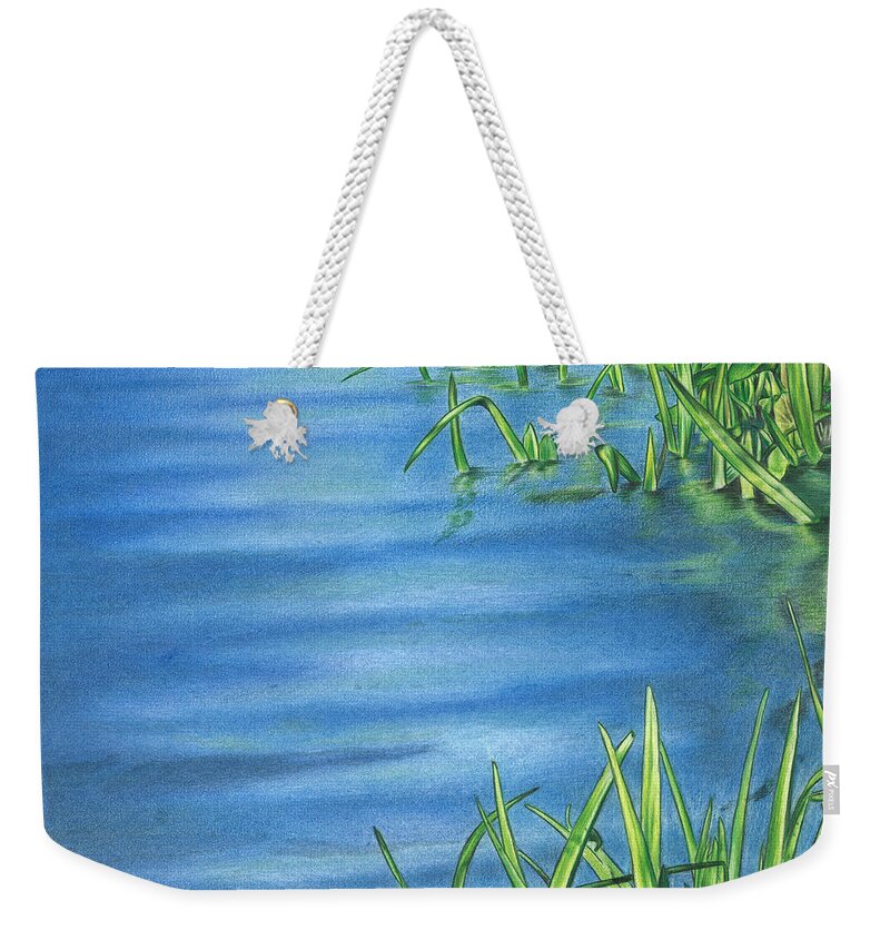 Morning Weekender Tote Bag featuring the drawing Morning on the Pond by Troy Levesque