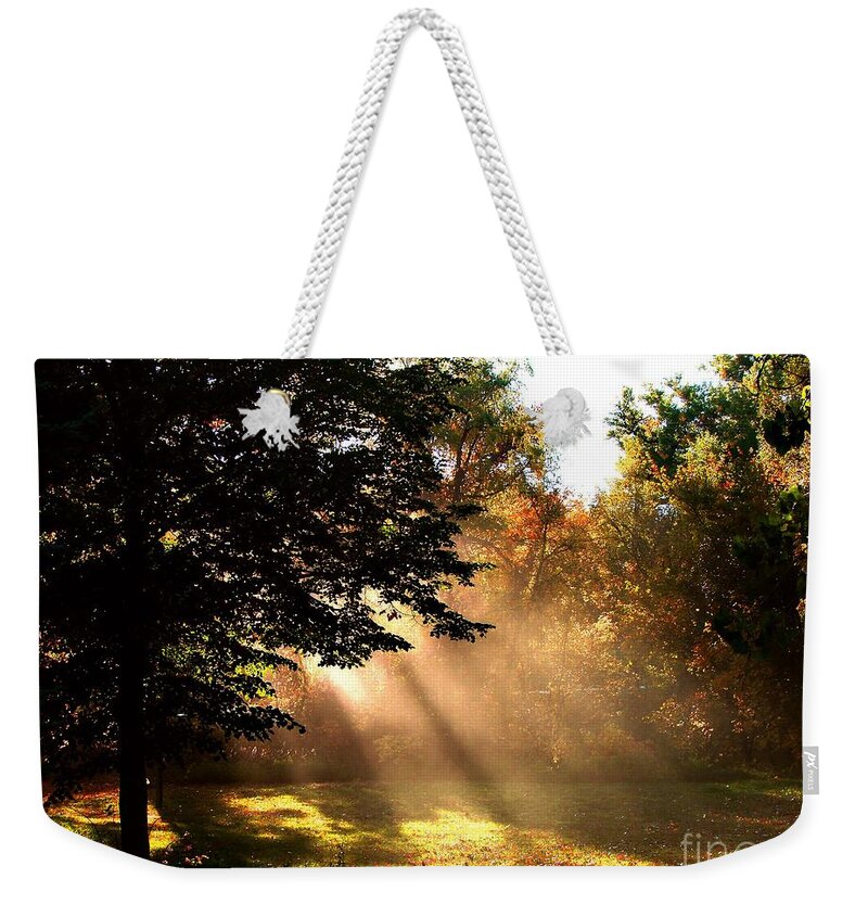 Autumn Weekender Tote Bag featuring the photograph Morning Sunshine by Linda Cox