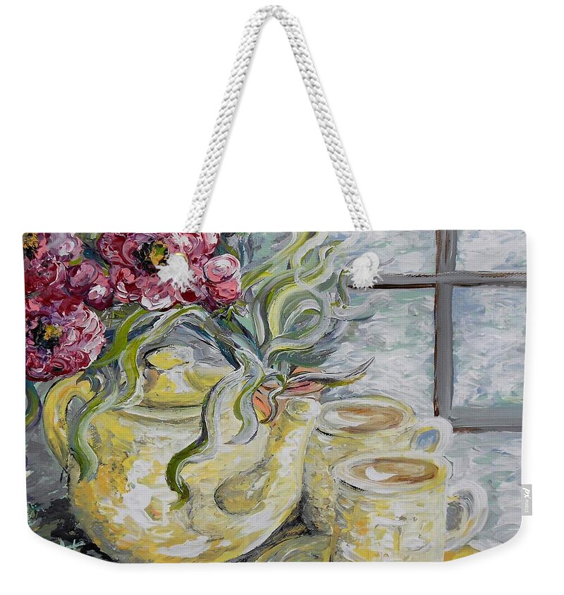 Flowers Weekender Tote Bag featuring the painting Morning Tea for Two by Eloise Schneider Mote