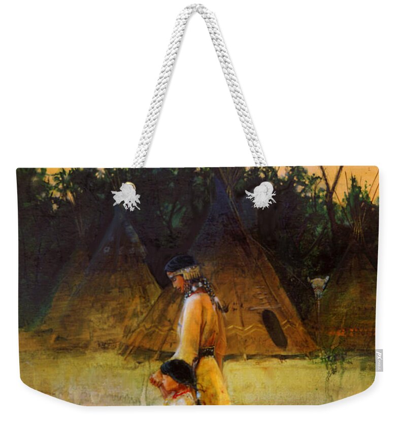 Indian Paintings Weekender Tote Bag featuring the painting Morning Walk by Robert Corsetti