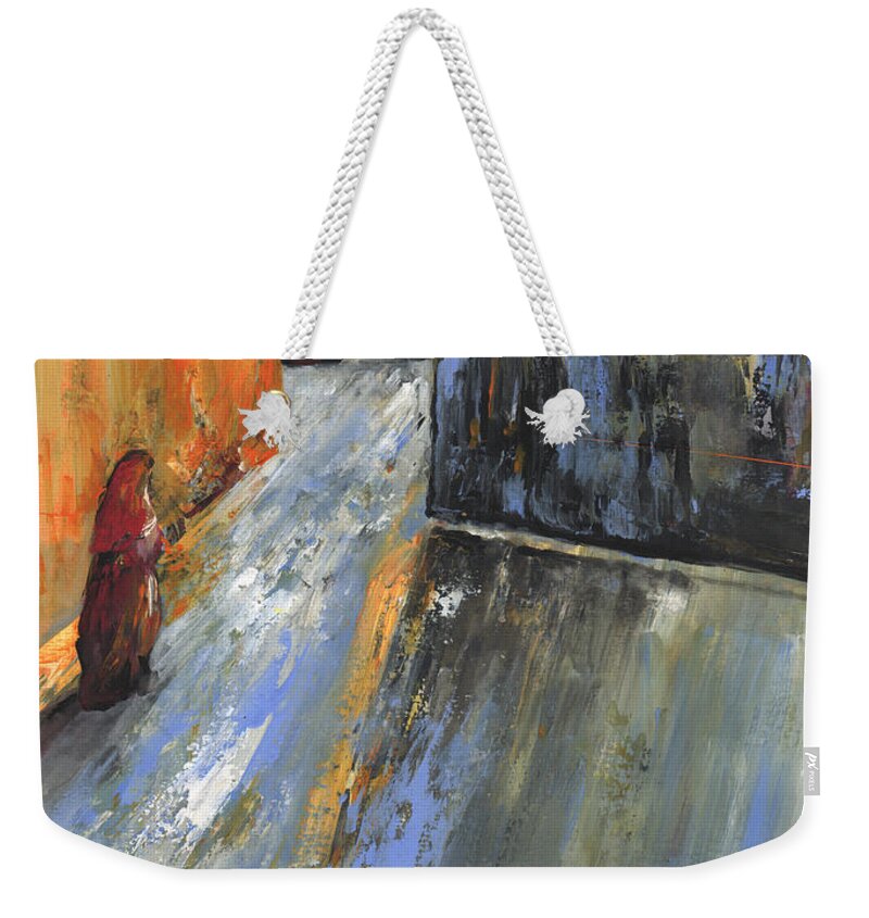 Morocco Weekender Tote Bag featuring the painting Moroccan Woman 01 by Miki De Goodaboom