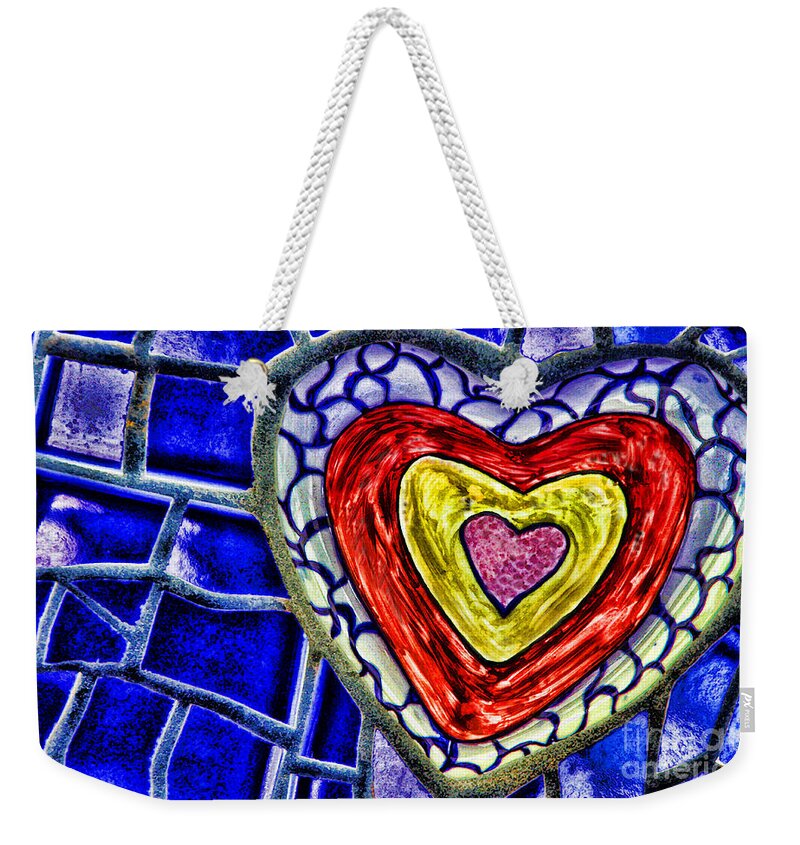 Mosaic Weekender Tote Bag featuring the mixed media Mosaic Heart By Diana Sainz by Diana Raquel Sainz