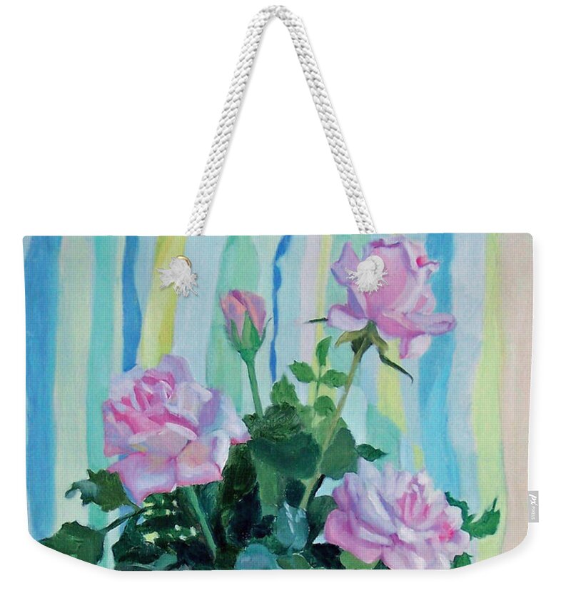 Roses Weekender Tote Bag featuring the painting Mother's Roses by Bonnie Mason