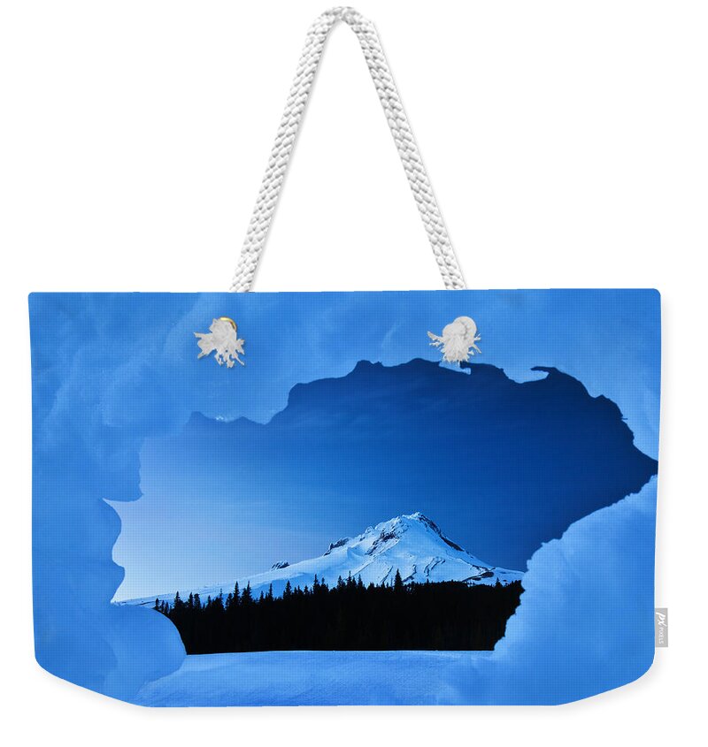  River Weekender Tote Bag featuring the photograph Mount Hood Blues by Darren White