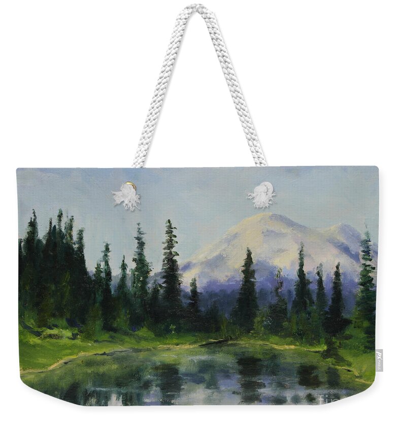 Mountains Weekender Tote Bag featuring the painting Picnic by the Lake by Maria Hunt