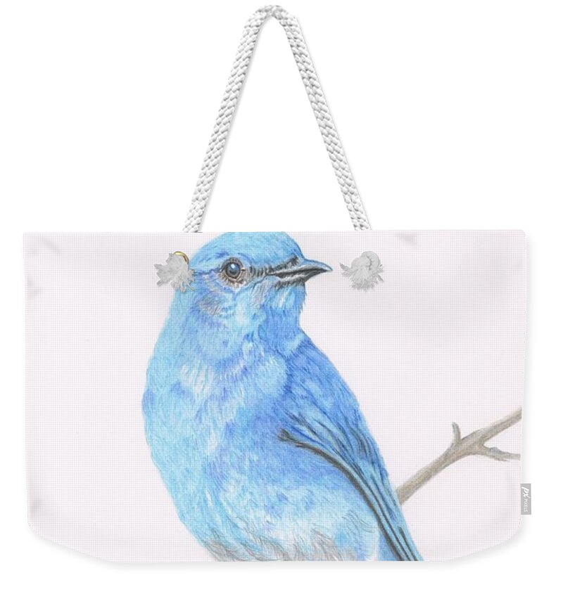 Mountain Bluebird Weekender Tote Bag featuring the drawing Mountain Bluebird by Yvonne Johnstone
