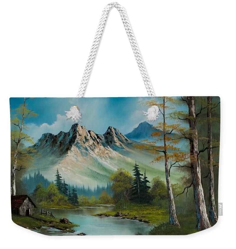 Landscape Weekender Tote Bag featuring the painting Mountain Retreat by Chris Steele