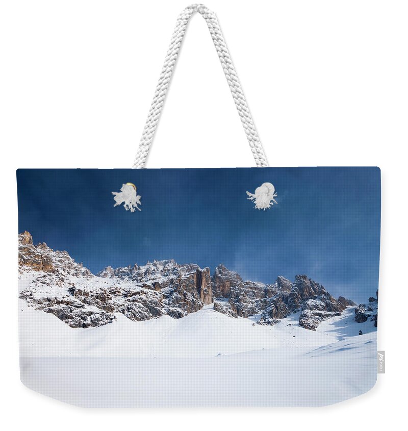 Skiing Weekender Tote Bag featuring the photograph Mountain In Dolomites by Tadejzupancic