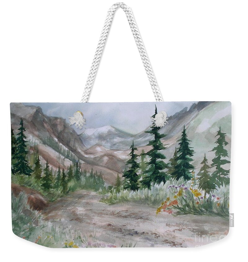 Landscape Weekender Tote Bag featuring the painting Mountain Trail by Genie Morgan