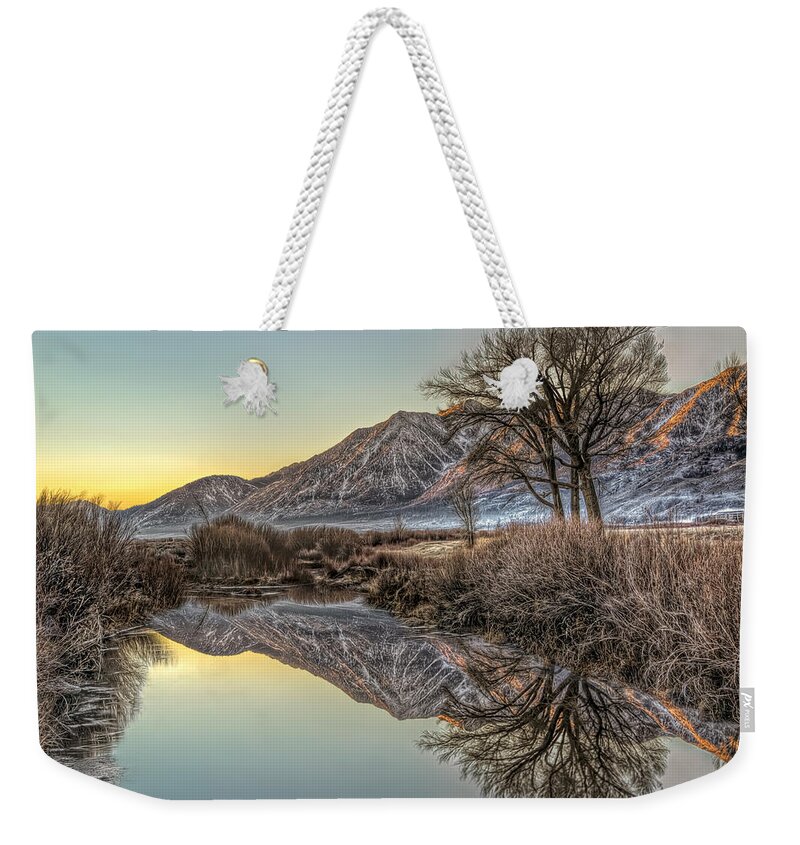 Background Weekender Tote Bag featuring the photograph Mountains and Trees by Maria Coulson