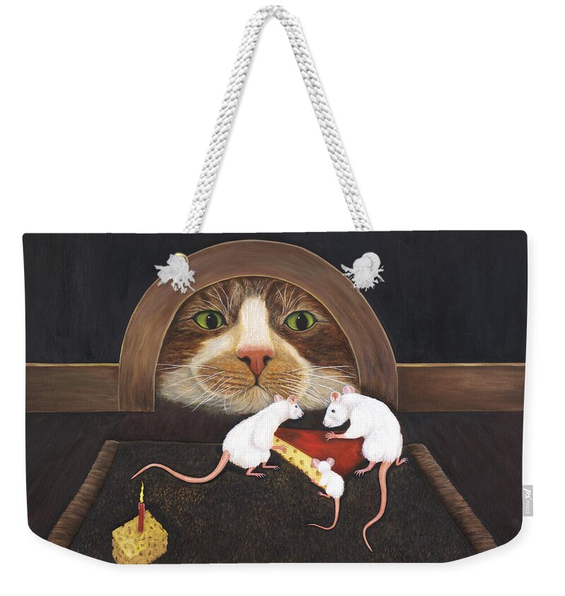 Karen Zuk Rosenblatt Weekender Tote Bag featuring the painting Mouse House by Karen Zuk Rosenblatt