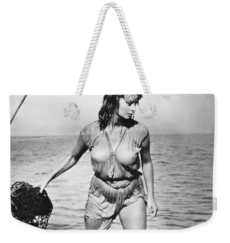1957 Weekender Tote Bag featuring the photograph Movie star Sophia Loren by Underwood Archives