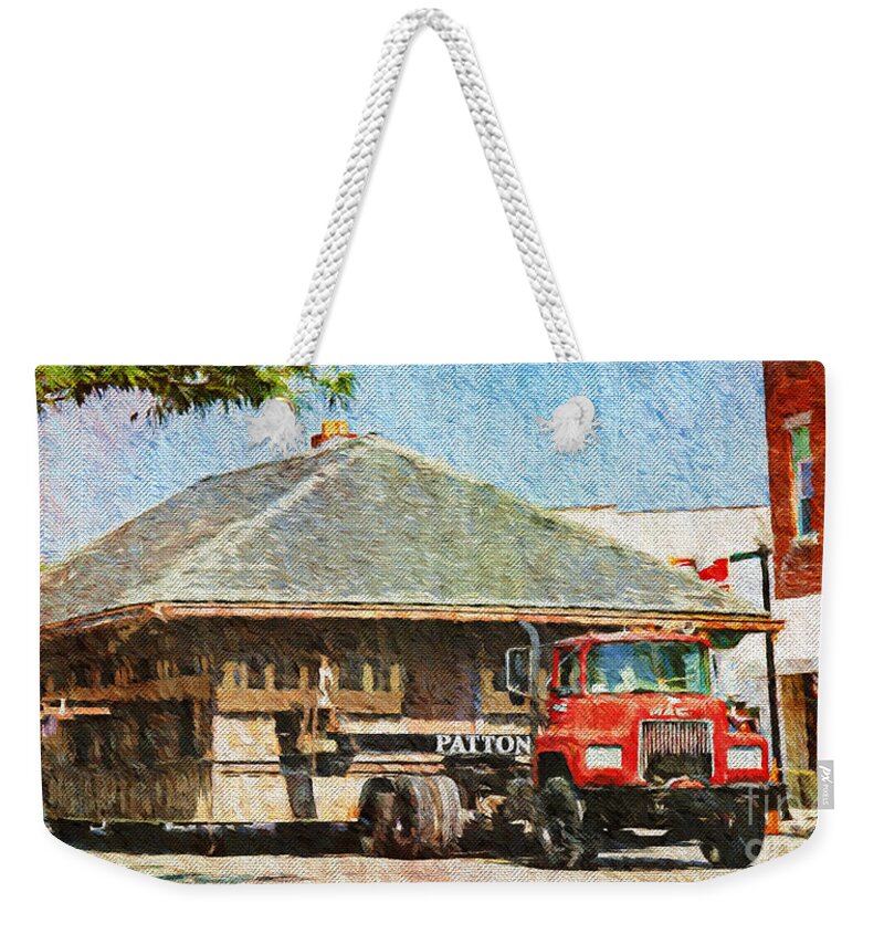 Andee Design Depot Weekender Tote Bag featuring the photograph Moving The Blue Springs Train Depot Painterly by Andee Design