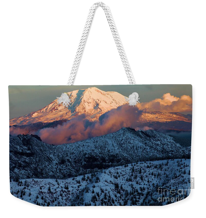 Mt Adams Weekender Tote Bag featuring the photograph Mt Adams Sunset by Adam Jewell