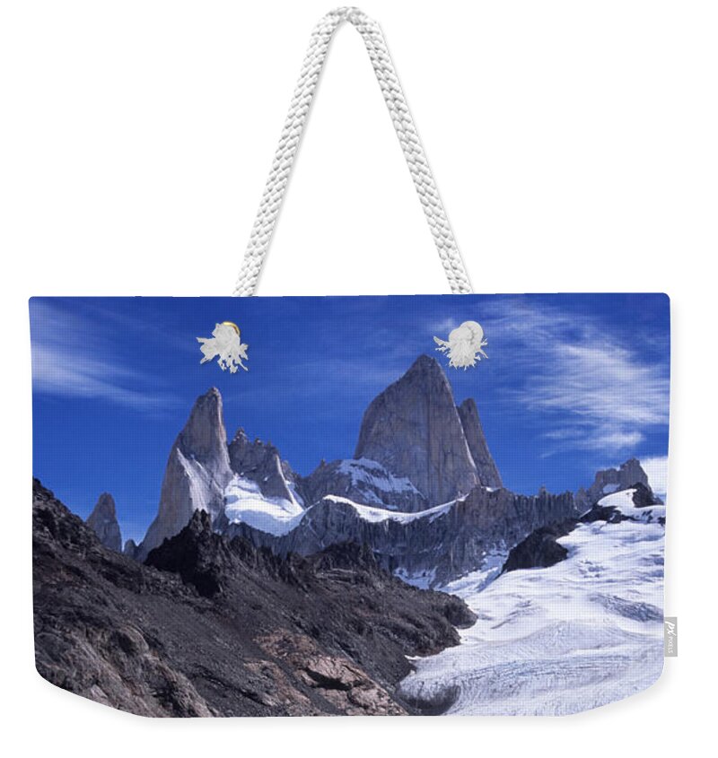 Patagonia Weekender Tote Bag featuring the photograph Mt Fitzroy and Laguna de los Tres by James Brunker