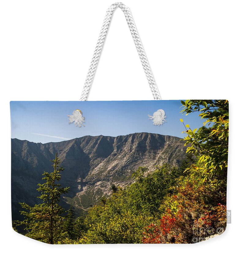 Mt. Katahdin Weekender Tote Bag featuring the photograph Mt. Katahdin from Hamlin Ridge by Alana Ranney