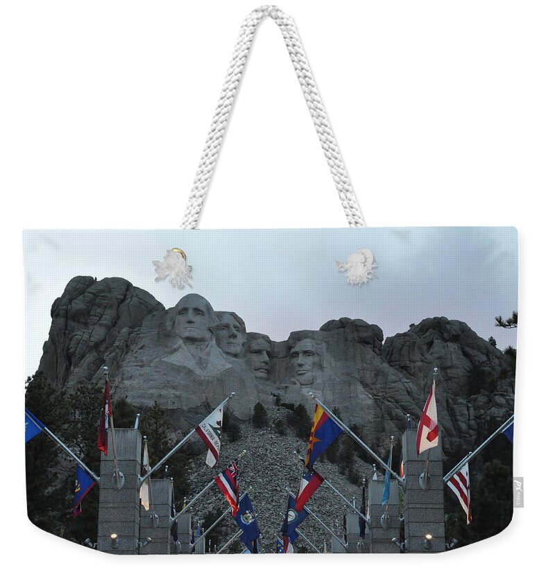 Mt. Rushmore National Monument Weekender Tote Bag featuring the photograph Mt. Rushmore in the Evening by Frank Madia