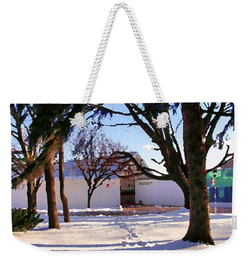 Muhlenberg College Weekender Tote Bag featuring the photograph Abstract of Center for the Arts Exterior Allentown PA by Jacqueline M Lewis