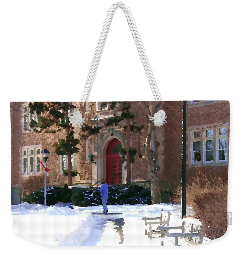 Muhlenberg College Weekender Tote Bag featuring the photograph Abstract - Red Door of Ettinger by Jacqueline M Lewis
