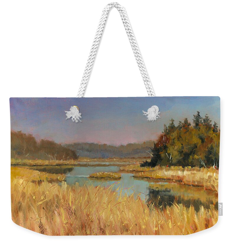 Marsh Weekender Tote Bag featuring the painting Murvale Creek by Richard De Wolfe