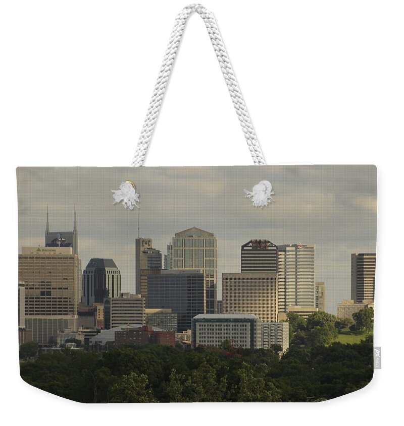 Music City Weekender Tote Bag featuring the photograph Music City Skyline Nashville Tennessee by Valerie Collins