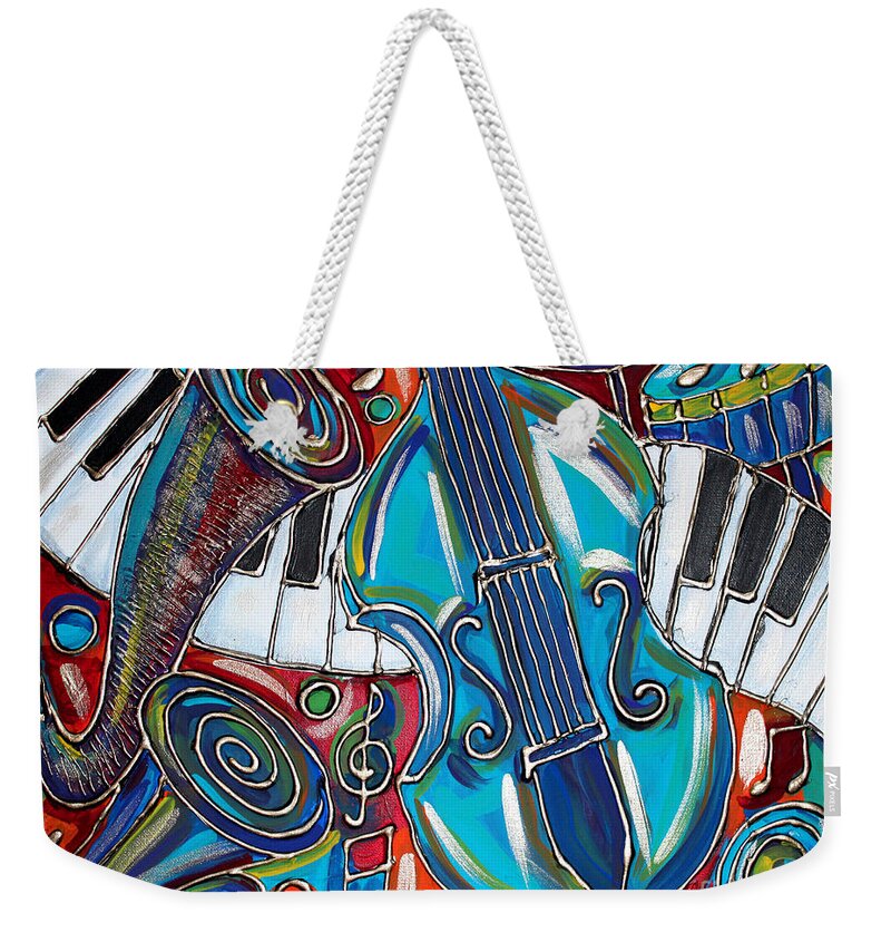 Music Weekender Tote Bag featuring the painting Music Time 1 by Cynthia Snyder