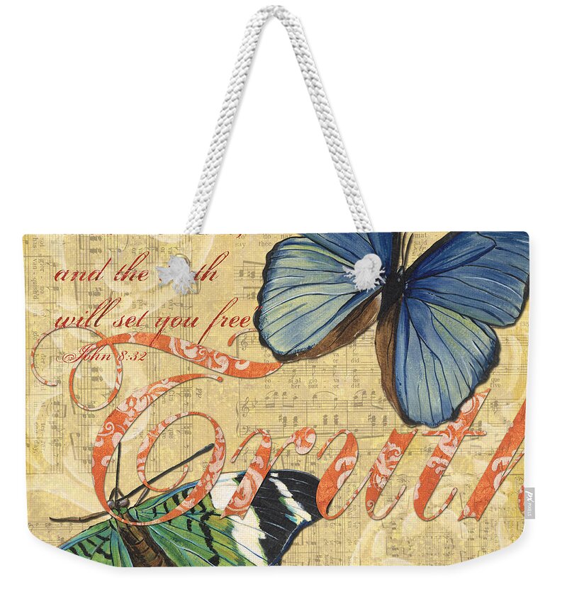Butterfly Weekender Tote Bag featuring the painting Musical Butterflies 3 by Debbie DeWitt