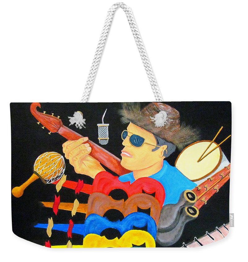 Music Weekender Tote Bag featuring the painting Musical Man by Gloria E Barreto-Rodriguez