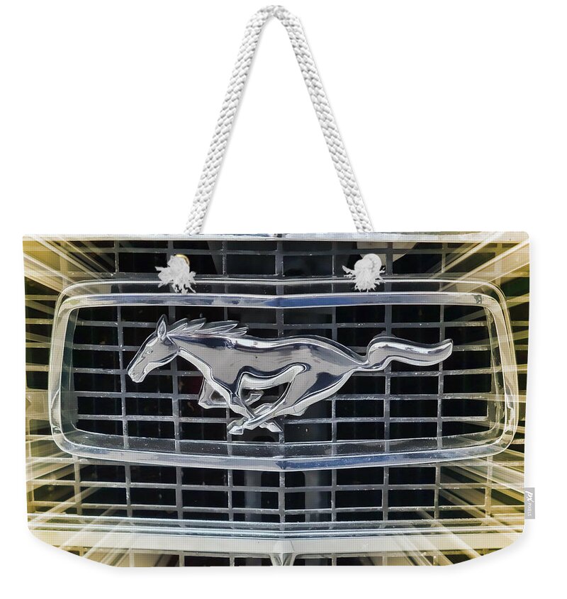 Victor Montgomery Weekender Tote Bag featuring the photograph Mustang Emblem by Vic Montgomery