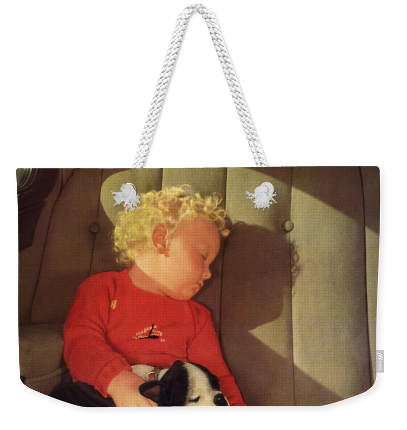 Dad Weekender Tote Bag featuring the photograph My Dad A Boy and his Dog 1932 by John Haldane