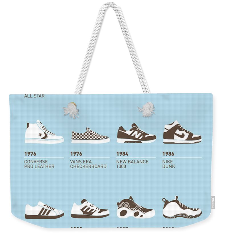 Minimal Weekender Tote Bag featuring the digital art My Evolution Sneaker minimal poster by Chungkong Art