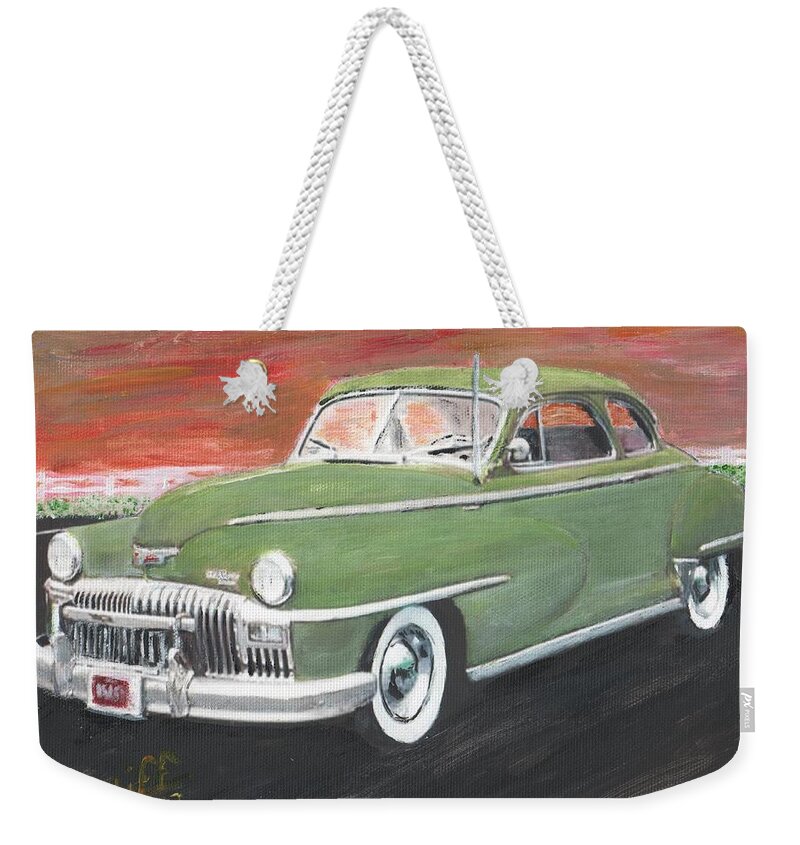 1947 Desoto Weekender Tote Bag featuring the painting My First Car by Cliff Wilson