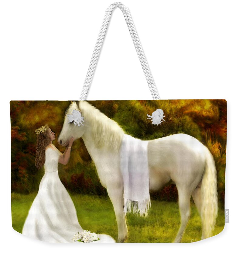 Bride And White Horse Weekender Tote Bag featuring the painting My King Is Coming by Constance Woods