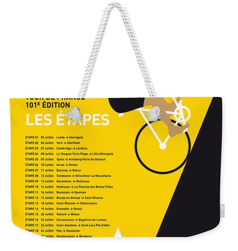 2014 Weekender Tote Bag featuring the digital art My Tour De France Minimal Poster 2014-etapes by Chungkong Art