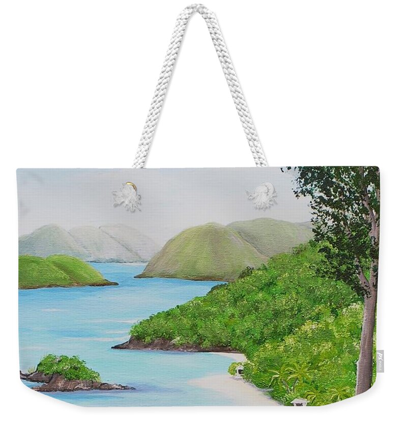Trunk Bay Weekender Tote Bag featuring the painting My Trunk Bay by Valerie Carpenter