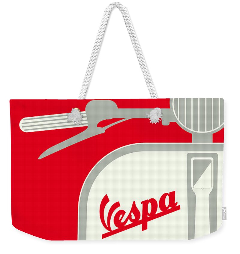 Minimal Weekender Tote Bag featuring the digital art My Vespa - From Italy With Love - Red by Chungkong Art