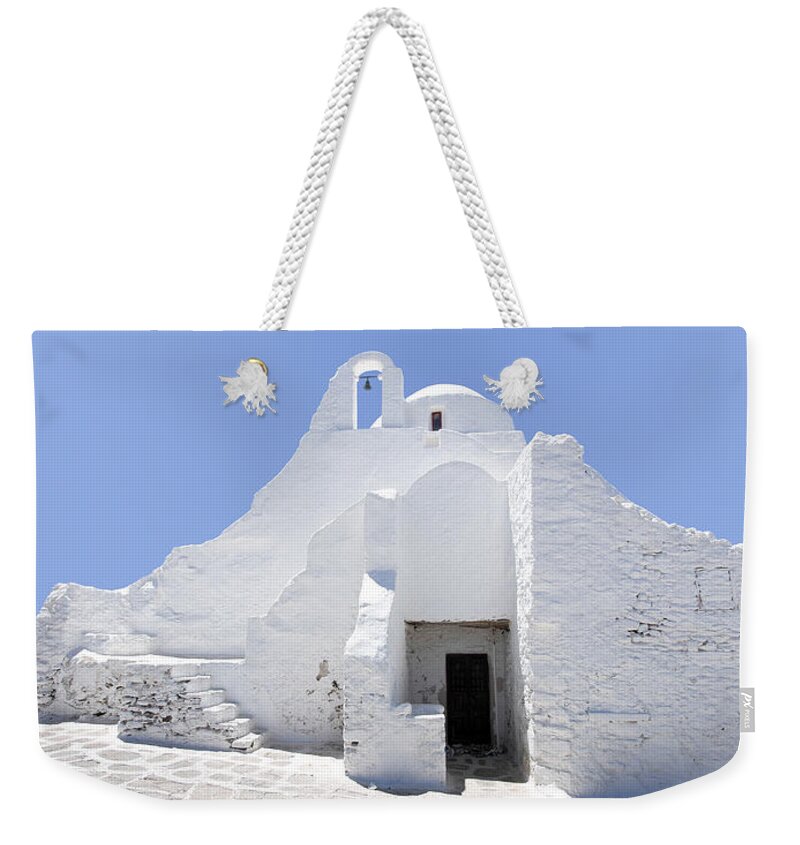 Mykonos Weekender Tote Bag featuring the photograph Mykonian Church by Hakon Soreide
