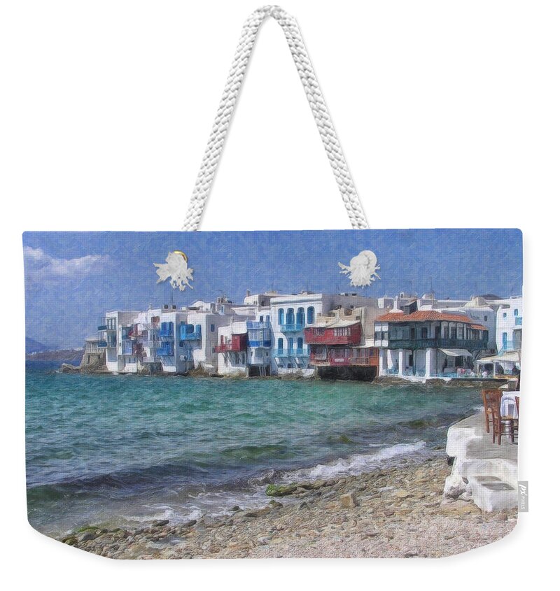 Landscape Weekender Tote Bag featuring the painting Mykonos Grk3763 by Dean Wittle