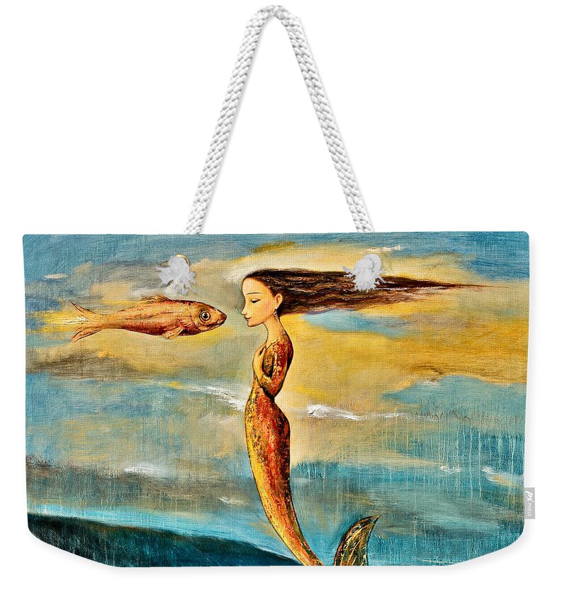 Mermaid Art Weekender Tote Bag featuring the painting Mystic Mermaid III by Shijun Munns