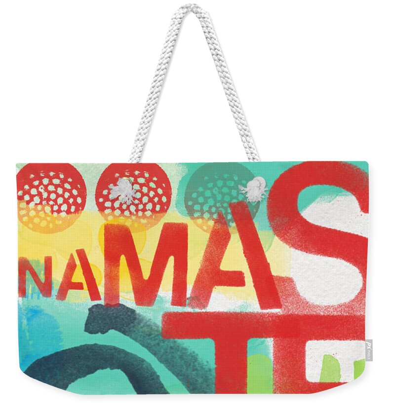 Namaste Weekender Tote Bag featuring the painting Namaste- Contemporary Abstract Art by Linda Woods