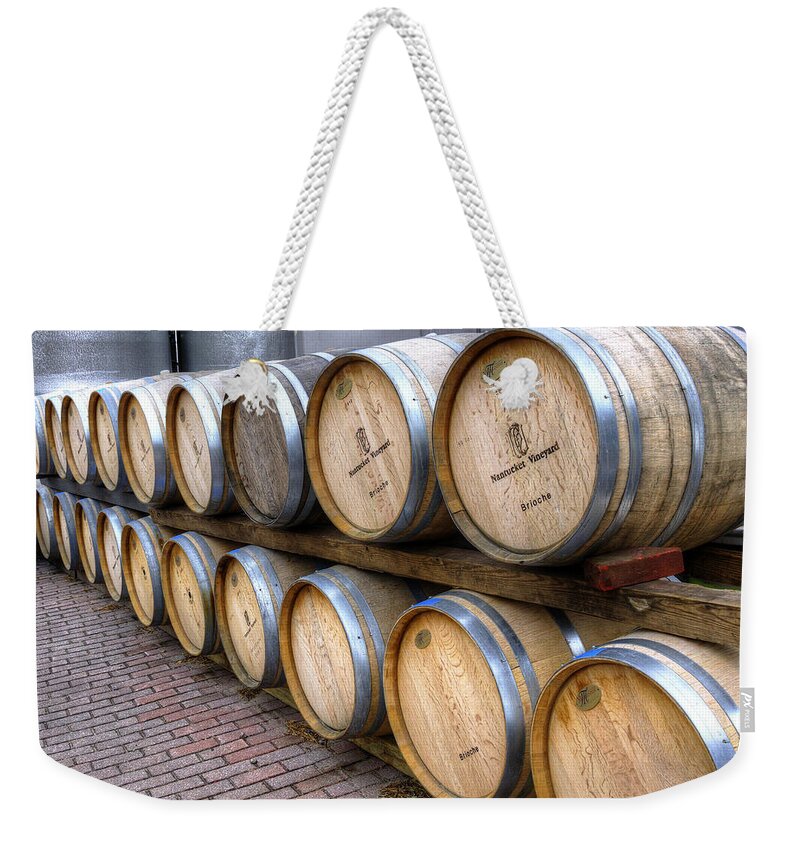 Barrel Weekender Tote Bag featuring the photograph Nantucket Vineyard Wine Barrels by Donna Doherty