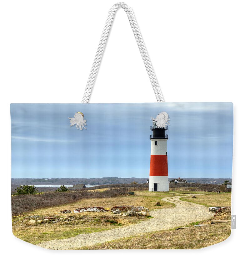 Lighthouse Weekender Tote Bag featuring the photograph Nantucket's Sankaty Head Light by Donna Doherty