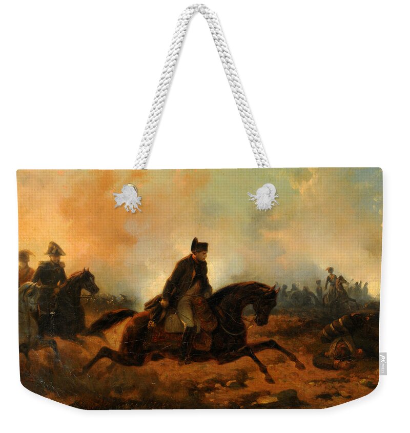 Hippolyte Bellange Weekender Tote Bag featuring the painting Napoleon Embarking at Waterloo by Hippolyte Bellange