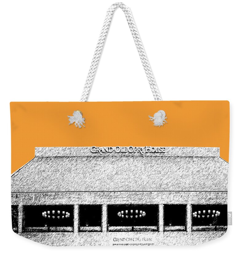 Architecture Weekender Tote Bag featuring the digital art Nashville Skyline Grand Ole Opry - Orange by DB Artist