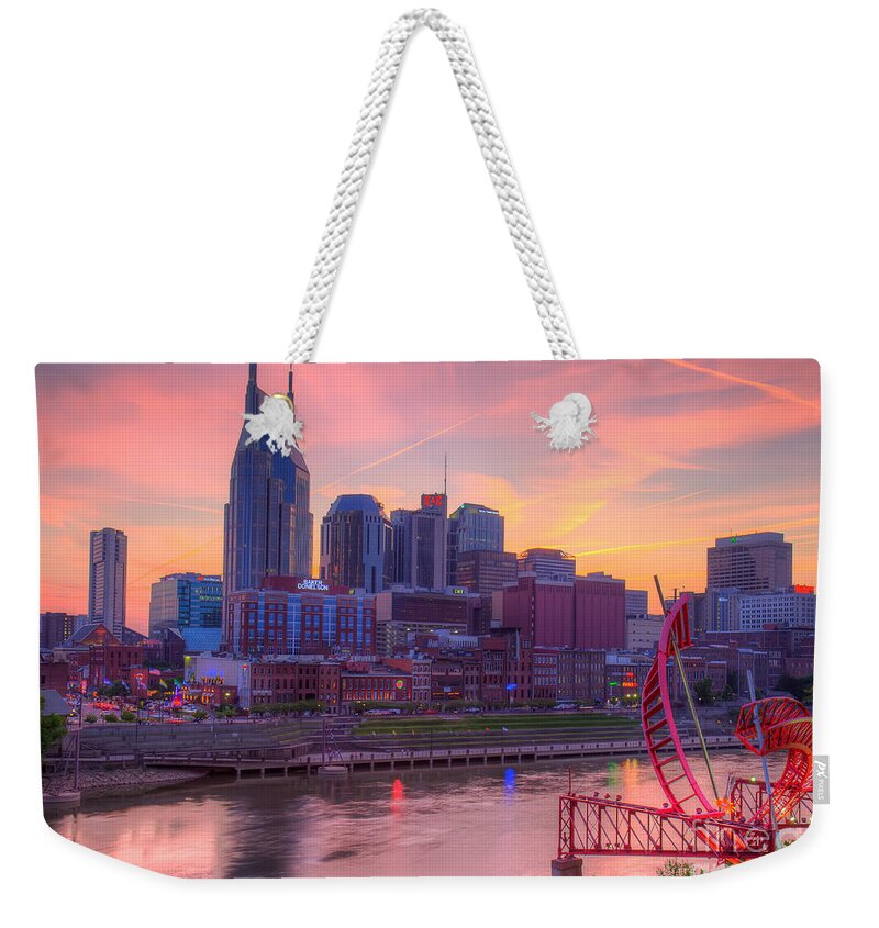 Buildings Weekender Tote Bag featuring the photograph Nashville Sunset by Sue Karski