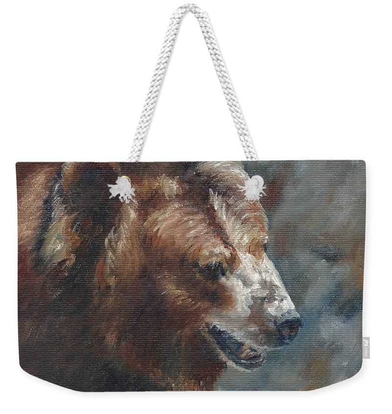 Bear Weekender Tote Bag featuring the painting Nate - the Bear by Lori Brackett